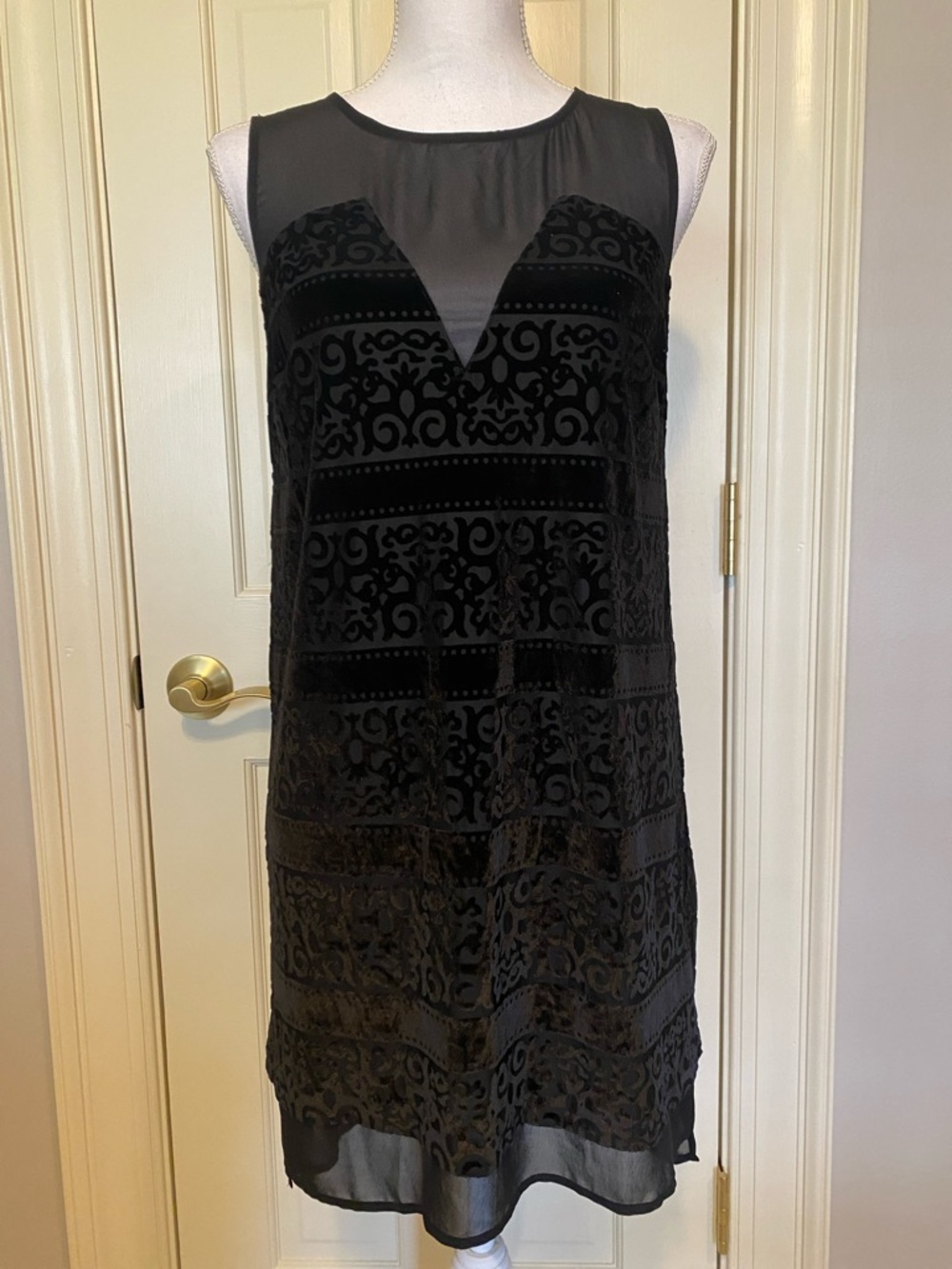 Astr Black Velvet Burnout Sheer Yoke Mini Dress